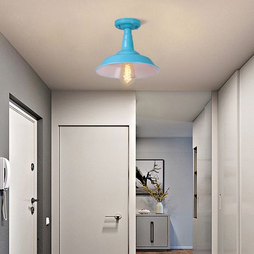 Plafonnier Industriel Vintage E27 Éclairage Intérieur Lampe De Plafond Sans Ampoule Bleu