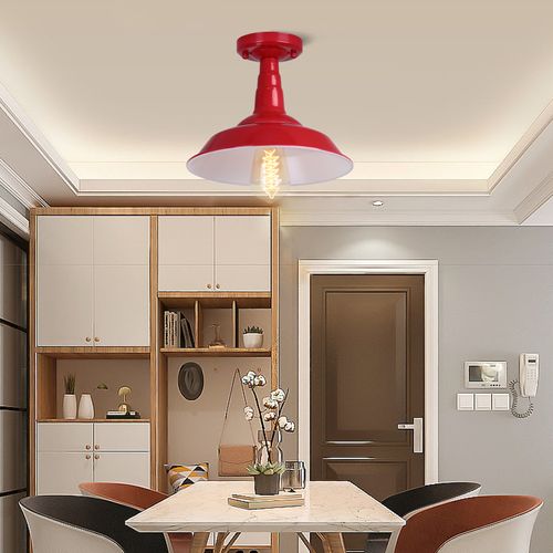 Lot De 2 Plafonnier Industriel E27 Lampe De Plafond Intérieur Pour Chambre Chambre Couloir Rouge
