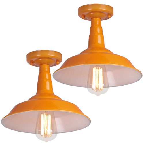 Lot De 2 Plafonnier Industriel E27 Lampe De Plafond Intérieur Pour Chambre Chambre Couloir Orange