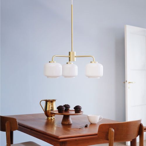 Lustre En Verre Et Laiton, H 55 Cm D 54 Cm Arp