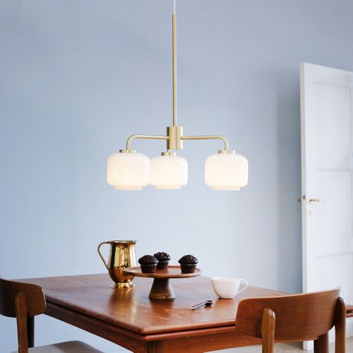 Lustre En Verre Et Laiton, H 55 Cm D 54 Cm Arp