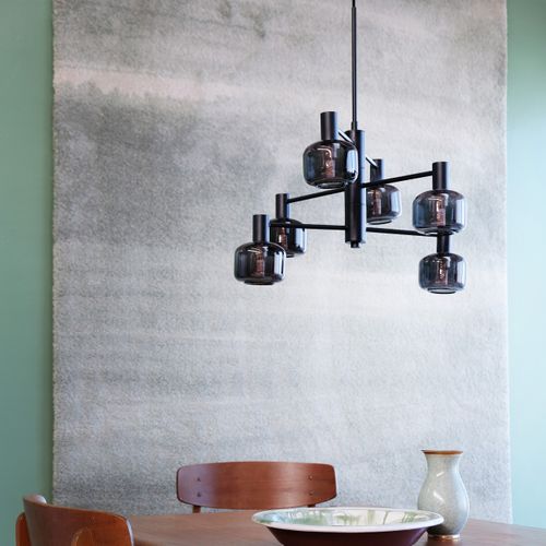 Lustre En Verre Et Métal Noir, H 93 Cm D 39 Cm Arp