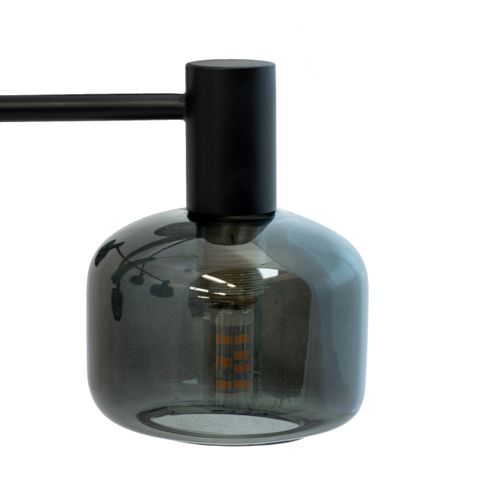 Lustre En Verre Et Métal Noir, H 93 Cm D 39 Cm Arp