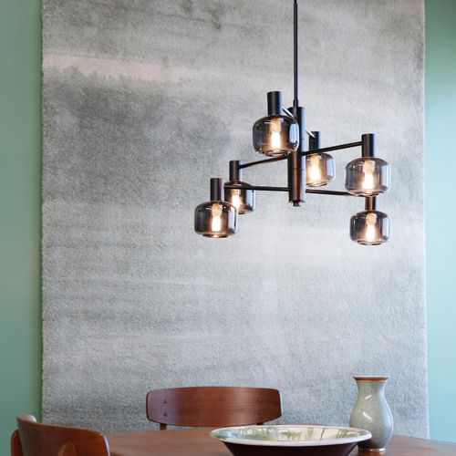 Lustre En Verre Et Métal Noir, H 93 Cm D 39 Cm Arp