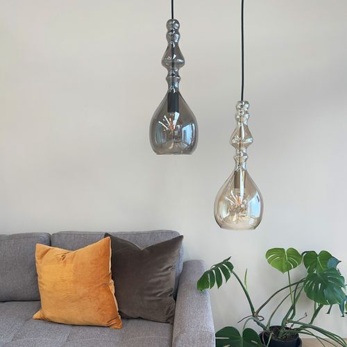 Suspension En Verre Noir, H45cm D18 - Lea