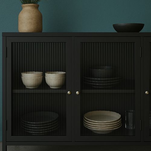 Buffet 3 Portes En Verre Strié Et Métal L132cm