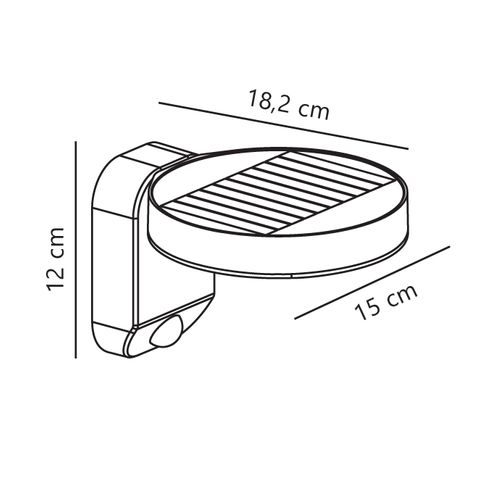 Applique Murale Rica Round Solar Matière Plastique Noir, H.12 - Ip44 - Solarled / Extérieur