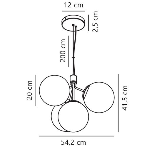 Suspension Ivona 4-spot Verrerie Laiton, H.41.5 - Ip20 - E27 / Intérieur