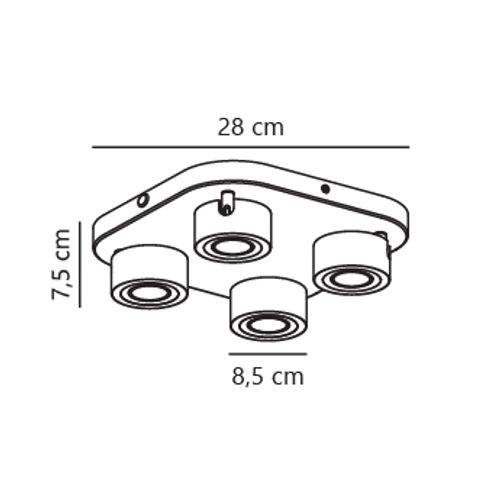 Plafonnier Clyde 4-spot Métal Noir, H.7.5 - Ip20 - LED Module / Intérieur