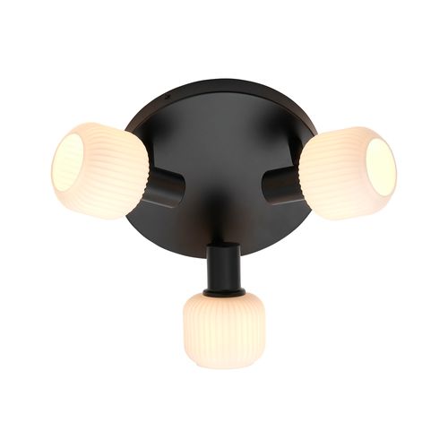 Plafonnier Milford Mini 3-rondel Verrerie Noir, H.19 - Ip20 - E14 / Intérieur