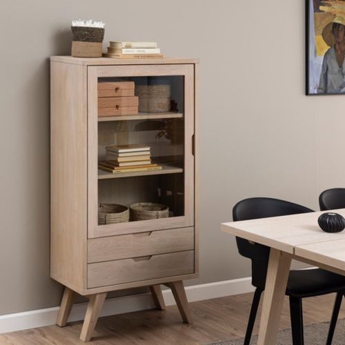 Vitrine Scandinave En Bois 2 Tiroirs 1 Porte En Verre - Alisia