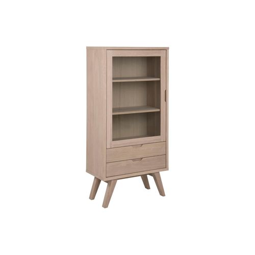 Vitrine Scandinave En Bois 2 Tiroirs 1 Porte En Verre - Alisia