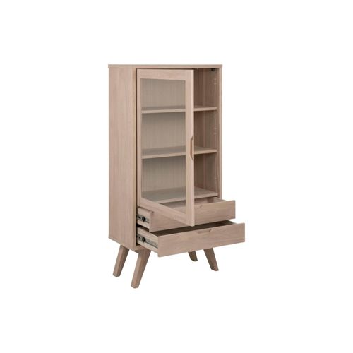 Vitrine Scandinave En Bois 2 Tiroirs 1 Porte En Verre - Alisia
