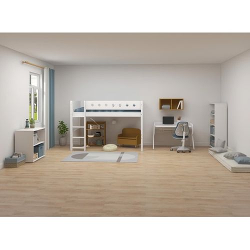 Lit Surélevé Avec Échelle Droite Effet Bois Blanc 90x200cm