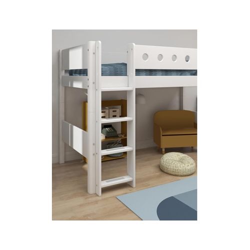 Lit Surélevé Avec Échelle Droite Effet Bois Blanc 90x200cm