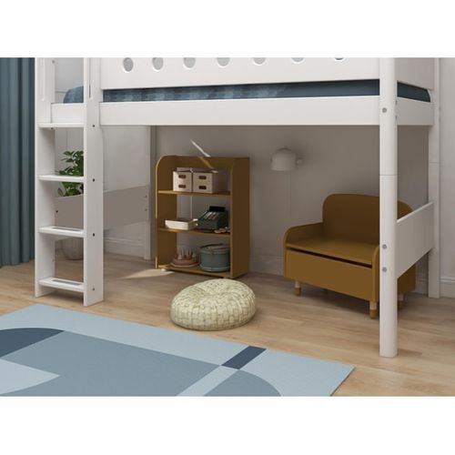 Lit Surélevé Avec Échelle Droite Effet Bois Blanc 90x200cm