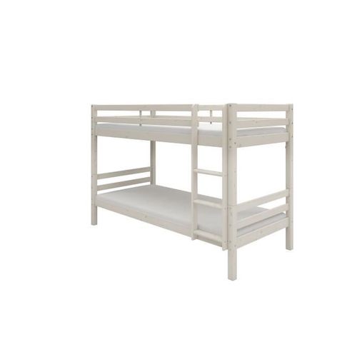 Lits Superposés Séparables Enfant - 2x90x200 Cm - Pin Massif Blanc - Sommier Inclus - Ando
