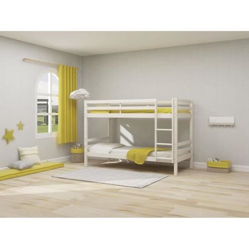 Lits Superposés Séparables Enfant - 2x90x200 Cm - Pin Massif Blanc - Sommier Inclus - Ando