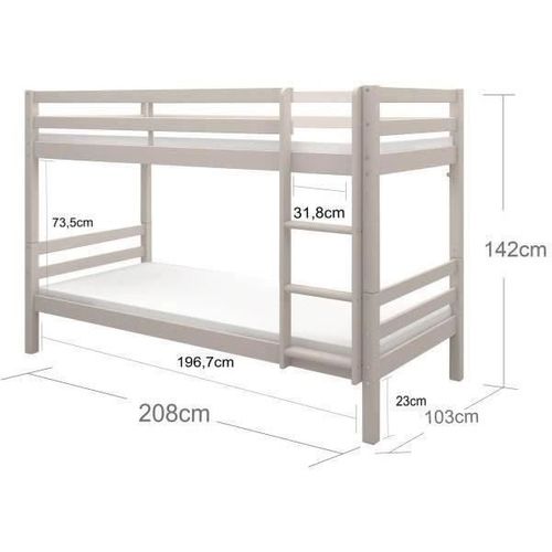 Lits Superposés Séparables Enfant - 2x90x200 Cm - Pin Massif Gris Clair - Sommier Inclus - Ando