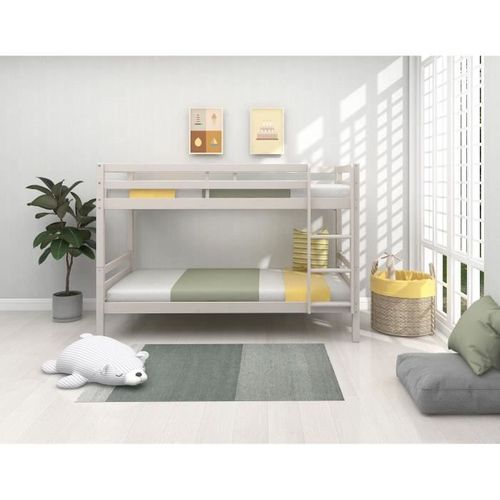 Lits Superposés Séparables Enfant - 2x90x200 Cm - Pin Massif Gris Clair - Sommier Inclus - Ando