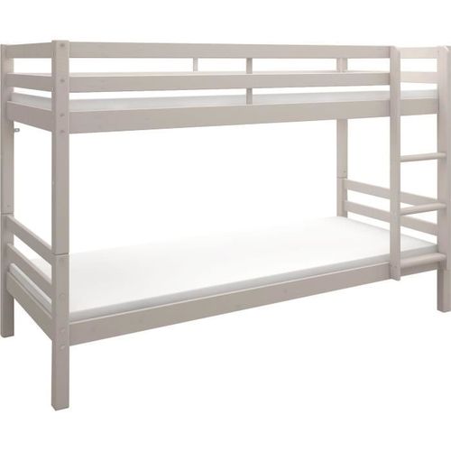 Lits Superposés Séparables Enfant - 2x90x200 Cm - Pin Massif Gris Clair - Sommier Inclus - Ando