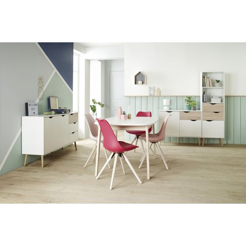 Petit Buffet 2 Portes, 1 Tiroir Blanc Et Décor Chêne L98,7 Cm