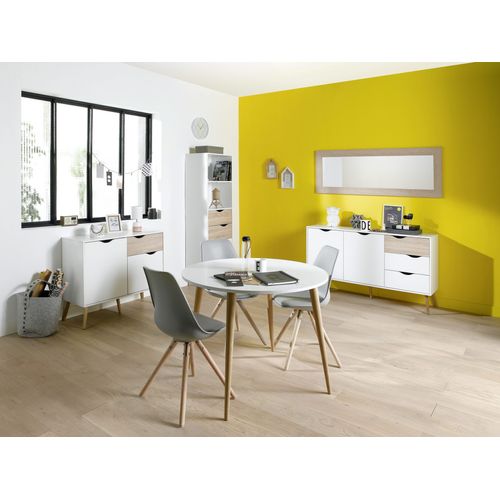 Petit Buffet 2 Portes, 1 Tiroir Blanc Et Décor Chêne L98,7 Cm