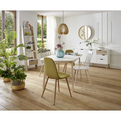 Petit Buffet 2 Portes, 1 Tiroir Blanc Et Décor Chêne L98,7 Cm