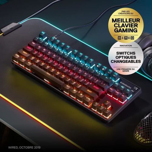 Clavier Gaming - Azerty - Steelseries - Apex 9 Tkl Fr - Sans Pavé Numérique - Rétroéclairé - Noir
