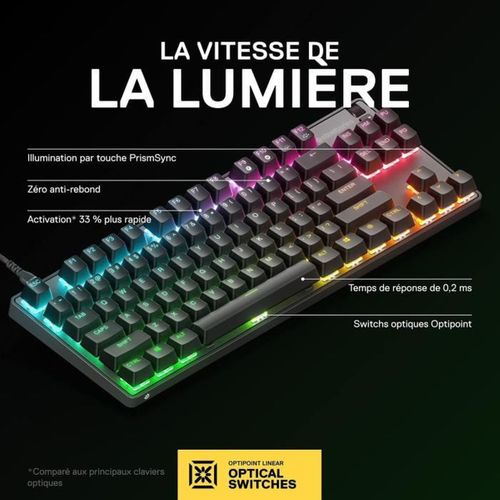 Clavier Gaming - Azerty - Steelseries - Apex 9 Tkl Fr - Sans Pavé Numérique - Rétroéclairé - Noir