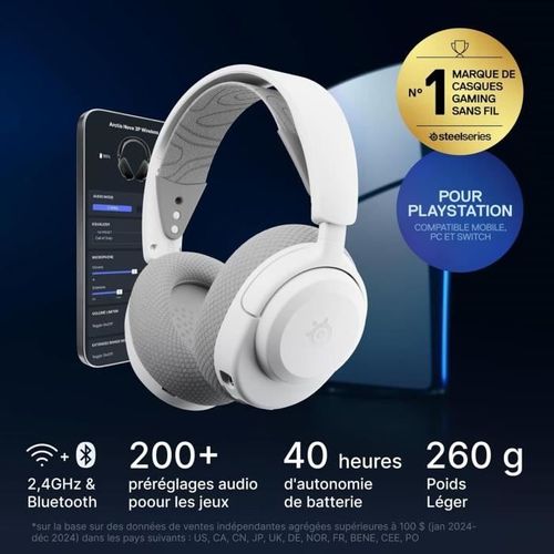 Casque Gaming Sans Fil - Arctis Nova 3pw - Autonomie 40h - Bluetooth - USB-c Plug Et Play