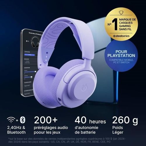 Casque Gaming Sans Fil - Arctis Nova 3pw - Autonomie 40h - Connexion 2,4 Ghz - Bluetooth