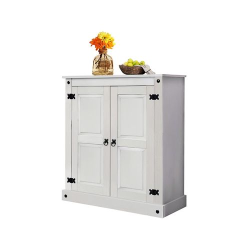 Mexico - Buffet Avec 2 Portes En Pin Laqué Blanc