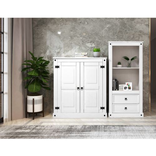 Mexico - Buffet Avec 2 Portes En Pin Laqué Blanc