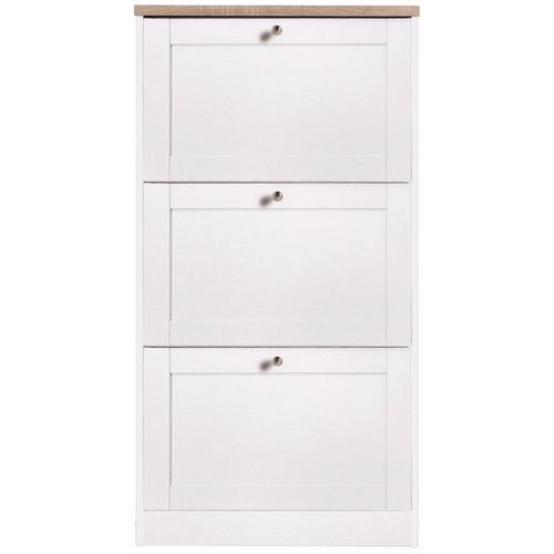 Heide - Coffre à Chaussures Avec 3 Portes Battantes En Effet Bois Blanc