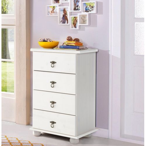 Finca - Commode Avec 4 Tiroirs En Pin Blanc