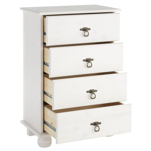 Finca - Commode Avec 4 Tiroirs En Pin Blanc