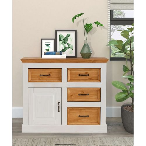 Selma - Buffet Avec 1 Porte / 4 Tiroirs En Pin Ciré Blanc