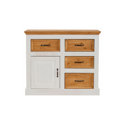 Selma - Buffet Avec 1 Porte / 4 Tiroirs En Pin Ciré Blanc