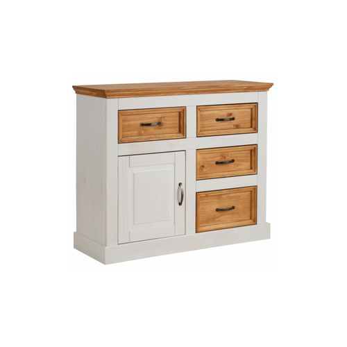 Selma - Buffet Avec 1 Porte / 4 Tiroirs En Pin Ciré Blanc