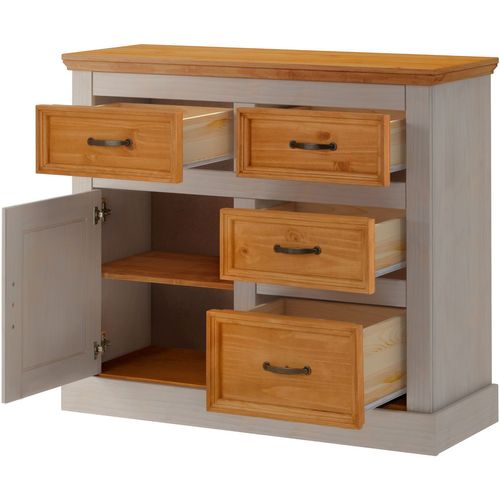 Selma - Buffet Avec 1 Porte / 4 Tiroirs En Pin Ciré Gris