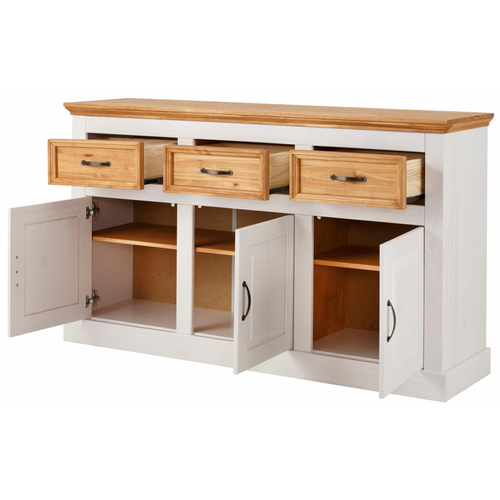 Selma - Buffet Avec 3 Portes Et 3 Tiroirs En Effet Pin Teinté Blanc