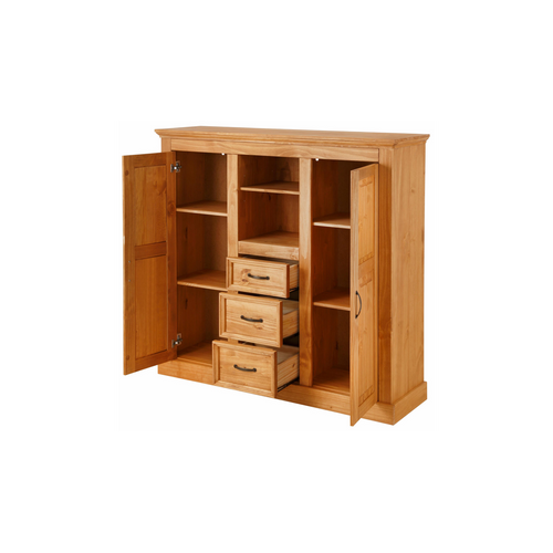Selma - Armoire Avec 2 Portes Vitrées Et 3 Tiroirs En Pin Naturel