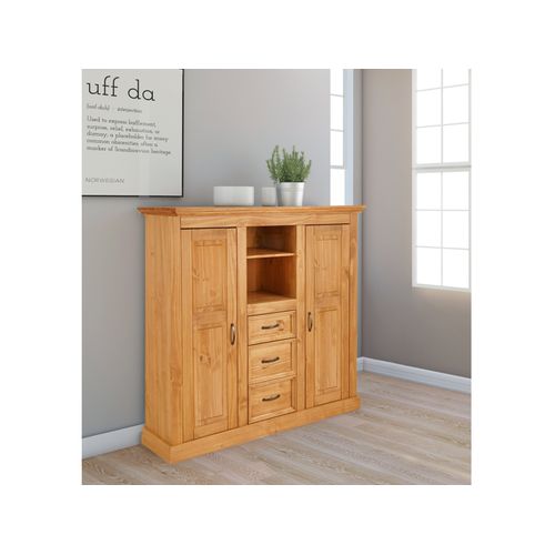 Selma - Armoire Avec 2 Portes Vitrées Et 3 Tiroirs En Pin Naturel