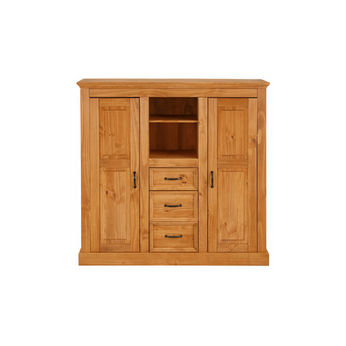 Selma - Armoire Avec 2 Portes Vitrées Et 3 Tiroirs En Pin Naturel