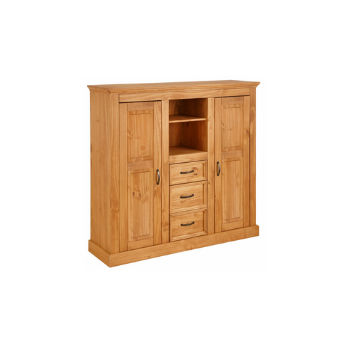 Selma - Armoire Avec 2 Portes Vitrées Et 3 Tiroirs En Pin Naturel