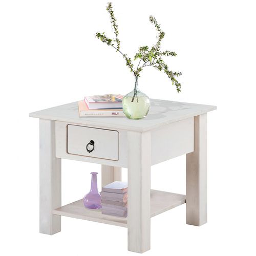 Ines - Table Basse Avec 1 Tiroir En Pin Blanc