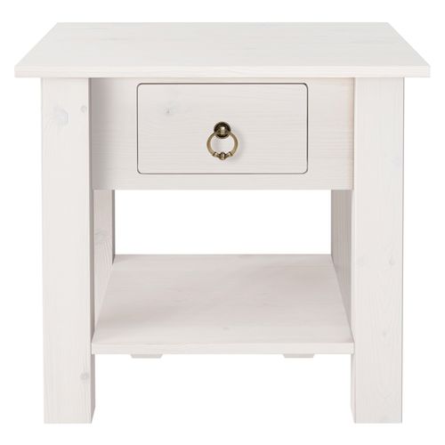 Ines - Table Basse Avec 1 Tiroir En Pin Blanc