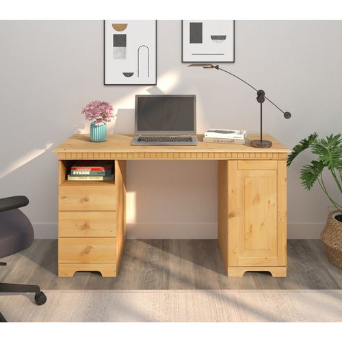 Lisa - Bureau Avec 1 Porte 3 Tiroirs En Pin