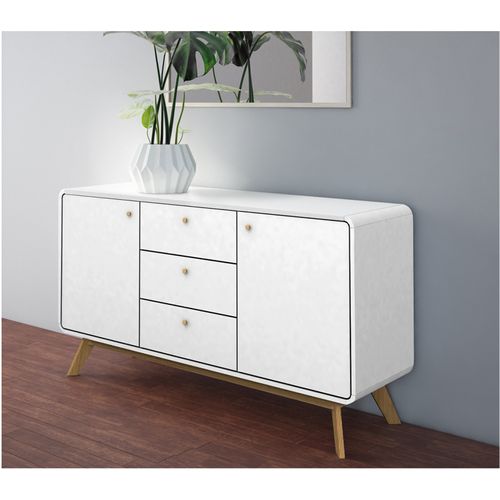 Cassie - Commode Avec 2 Portes Et 3 Tiroirs En Mélaminé Blanc